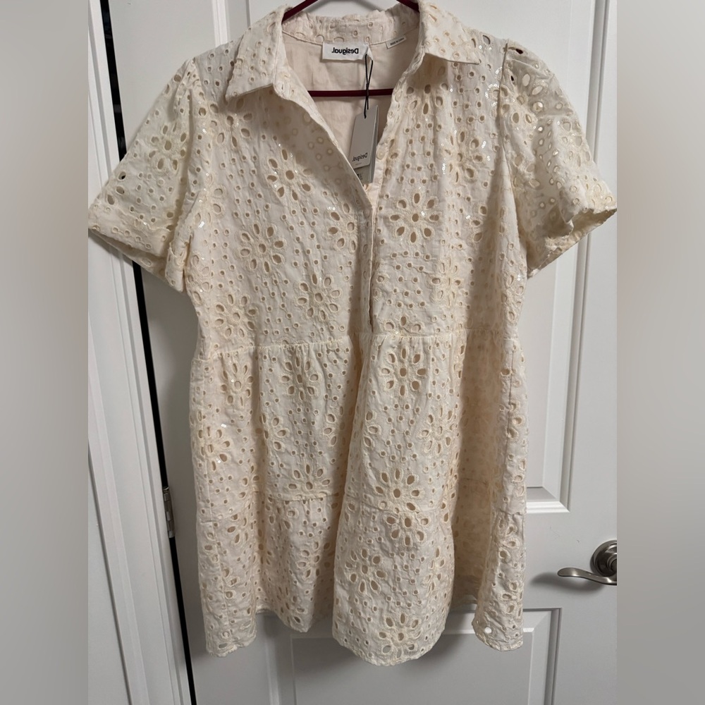 NWT DESIGUAL Women's shirt dress with swiss embroidery - Picture 2 of 9